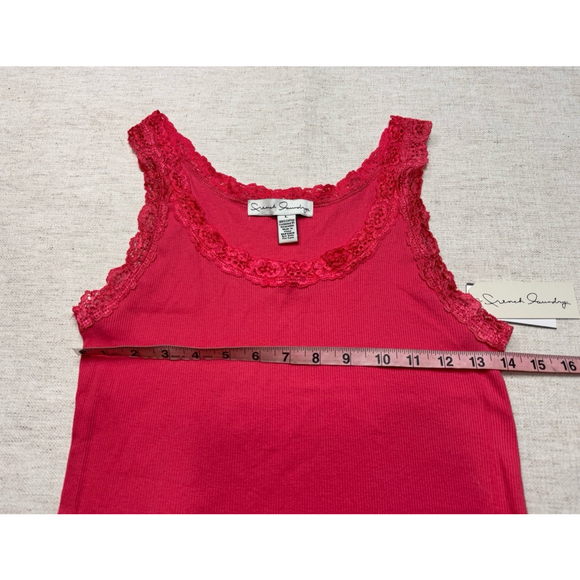 French Laundry Women’s Y2K Lace Trim Cami Pink Large Preppy 90’s Ribbed Layering - Picture 3 of 6